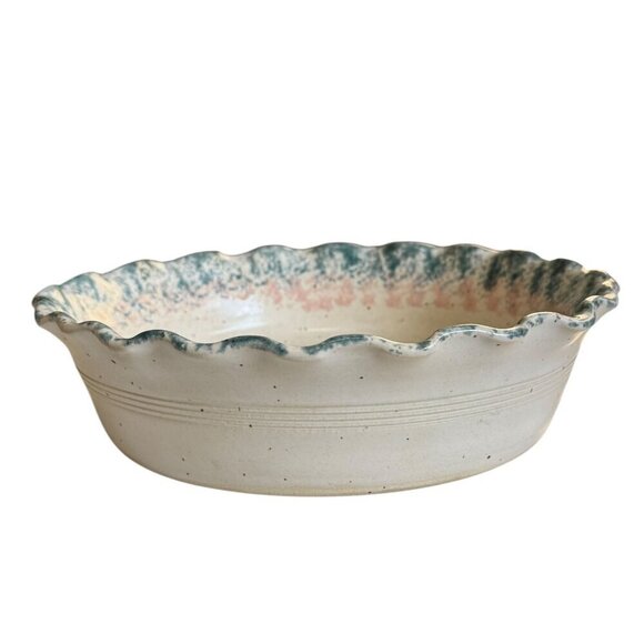 Vintage JMJ Studio Pottery Pie Plate 9.5" - Stoneware, Fluted Edge, Signed - Picture 3 of 10